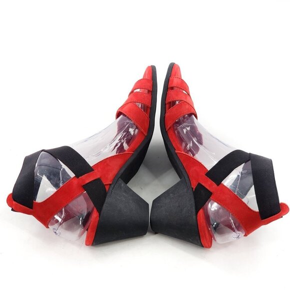 ARCHE NWOB Nubuck Leather Elastic Strap Sandals Red / Black - Picture 7 of 11